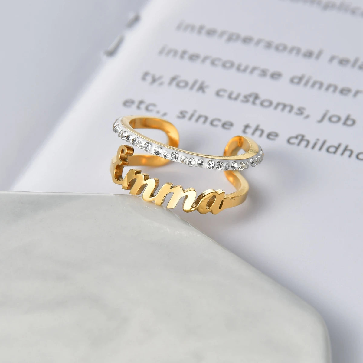 Diamon Customized Fashion Stainless Steel Name for Women Ring Personalized Cubic Zircon Letter Ring Jewelry Couple Gift