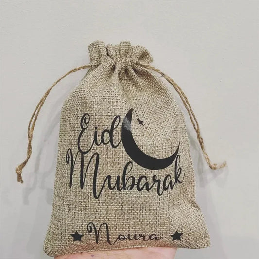 Personalised Custom name burlap eidi bag Eid al-Fitr Muslim Islamic Kareem Ramadan Mubarak decoration family friend present gift