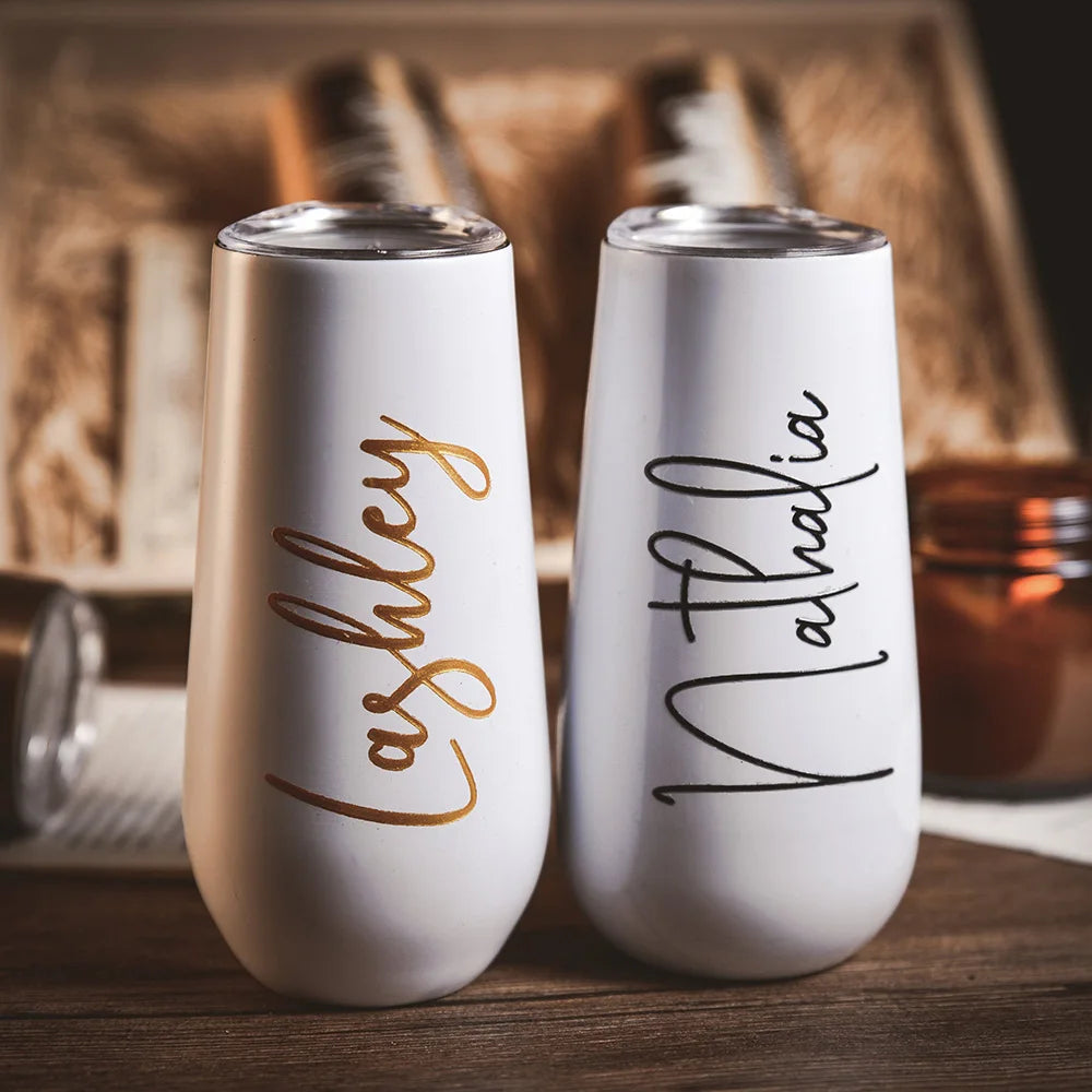 6oz Personalized Flute Tumblers Stainless Cup Custom Groomsmen Gifts Ideas Bottles for Wedding Party Decorations Vinyl Names