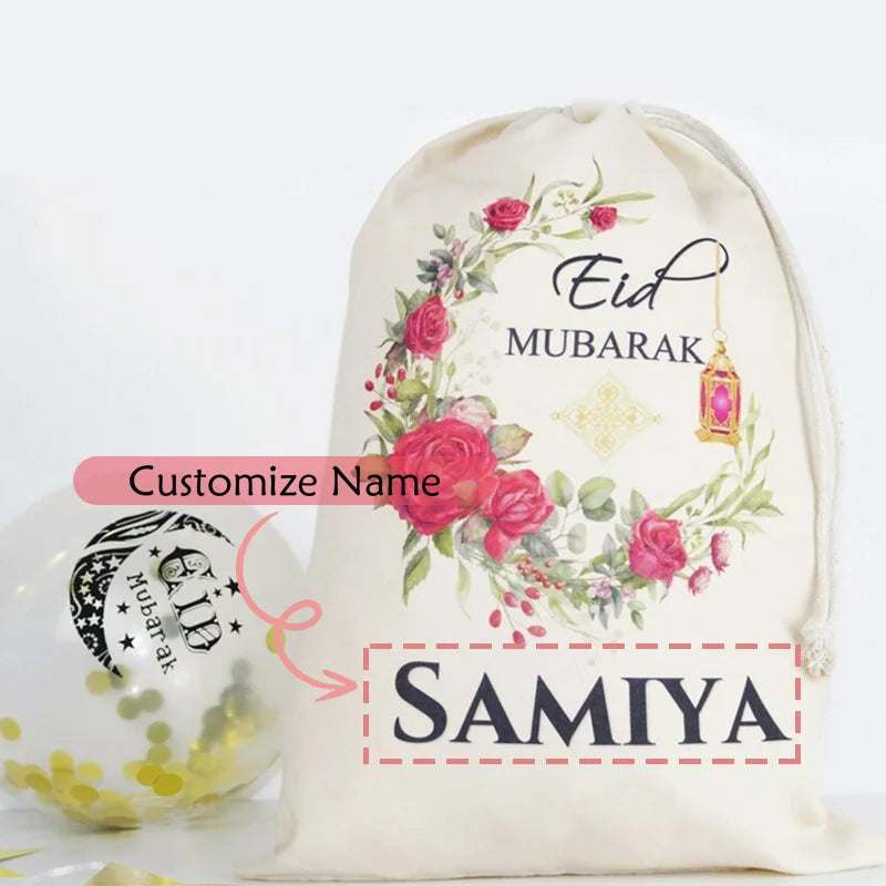 Personalised Custom Floral Crescent Moon eid Mubarak Gift eidi bag Eid Al-Fitr Muslim Islamic Ramadan Kareem Decoration present