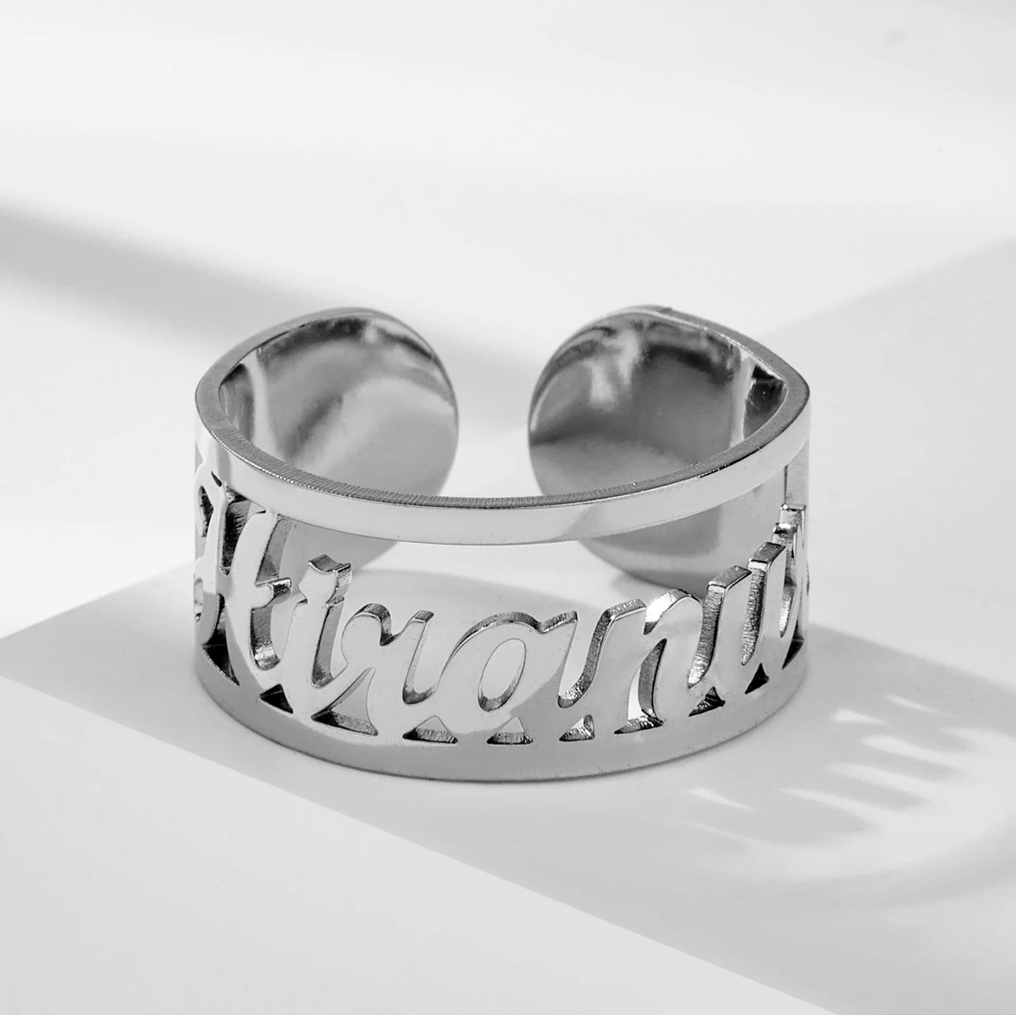 Custom Name Finger Ring Personalized Hebrew Arabic Gift For Women Men Couple Silver Color Stainless Steel Big Jewelry Punk