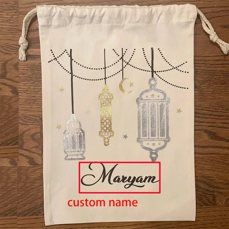 Personalised Lantern Ramadan sack Eid Mubarak al-Fitr Muslim Islamic Kareem fireplace Mantle  decoration children kid gift bag