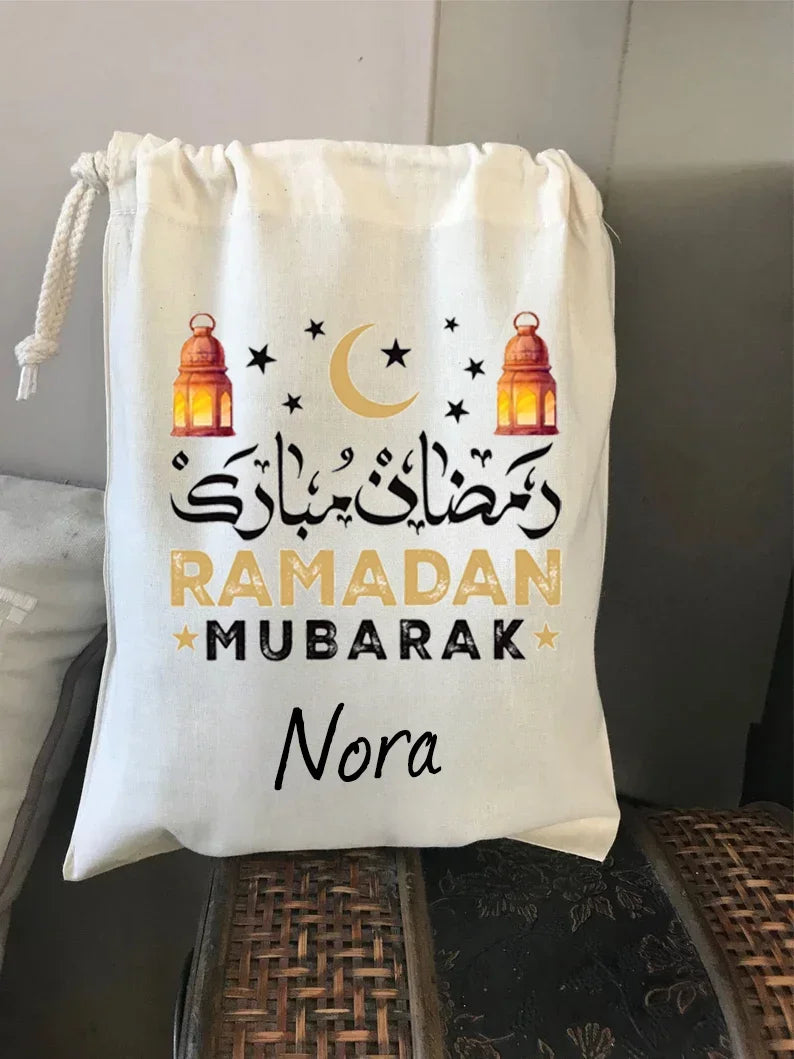 2025 Personalized Ramadan Sacks Custom Name Gift Bag for Kids Boys Girls Teens Eid Mubarak Party Decor Supplies Islamic Gift