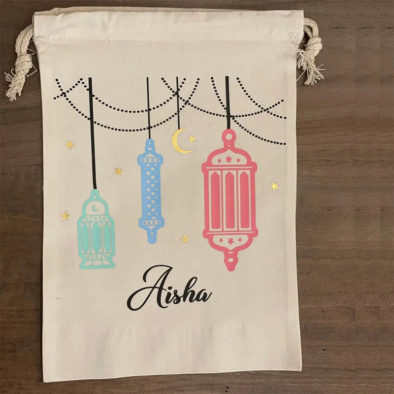 Personalised Lantern Ramadan sack Eid Mubarak al-Fitr Muslim Islamic Kareem fireplace Mantle  decoration children kid gift bag