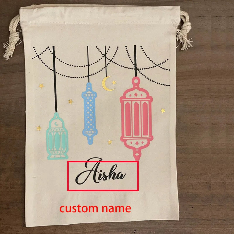 Personalised Lantern Ramadan sack Eid Mubarak al-Fitr Muslim Islamic Kareem fireplace Mantle  decoration children kid gift bag