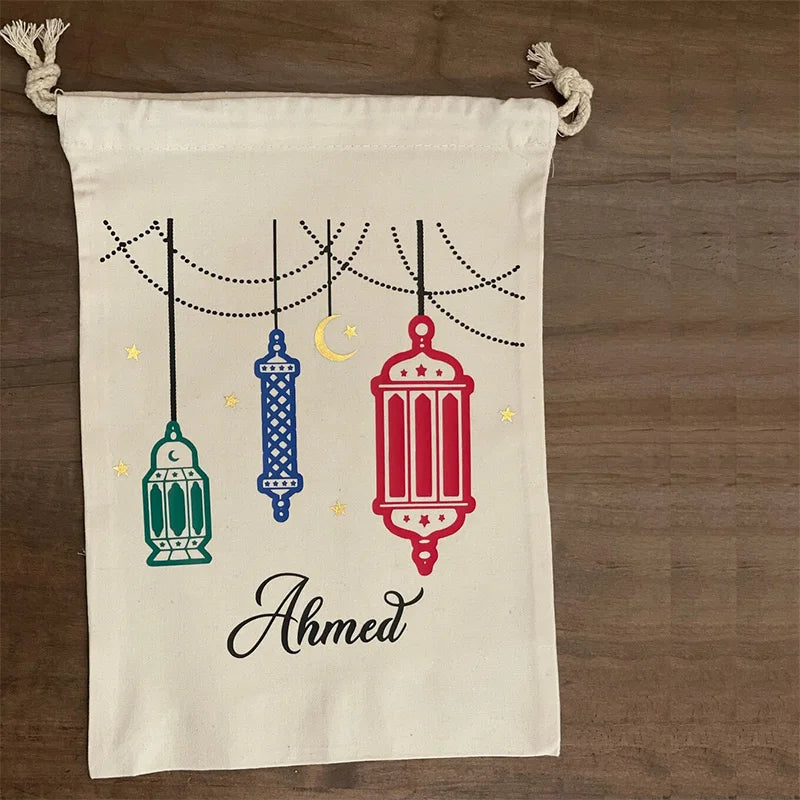 Personalised Lantern Ramadan sack Eid Mubarak al-Fitr Muslim Islamic Kareem fireplace Mantle  decoration children kid gift bag