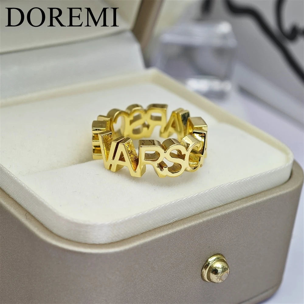 DOREMI 3mm Thick Letters Designer Jewelry Ring Girls Finger Ring Custom Name Initial Letter Ring Women Open Ring Jewelry