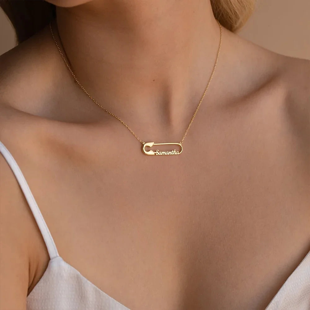 Custom Name Paper Clip Pendant Necklace for Women Personalized Gold Chains Choker Stainless Steel Jewelry Gift Collar Para Mujer