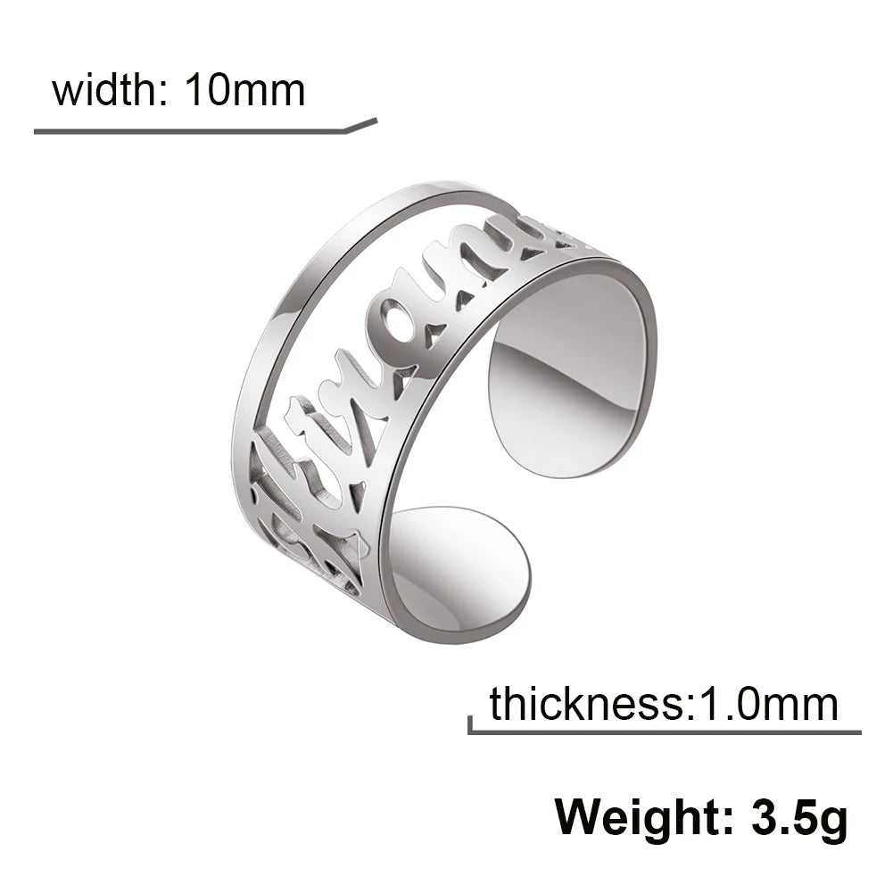 Custom Name Finger Ring Personalized Hebrew Arabic Gift For Women Men Couple Silver Color Stainless Steel Big Jewelry Punk