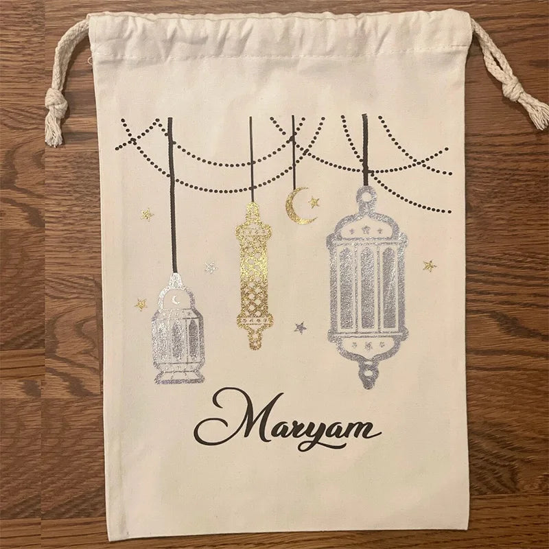 Personalised Lantern Ramadan sack Eid Mubarak al-Fitr Muslim Islamic Kareem fireplace Mantle  decoration children kid gift bag