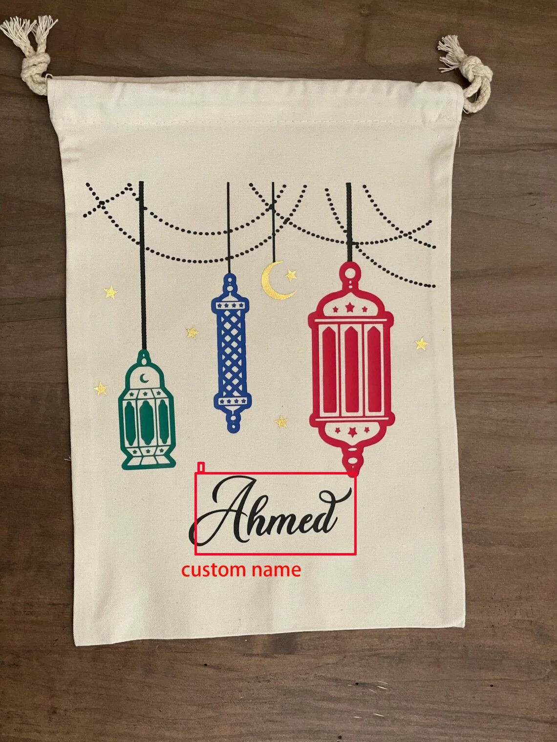 Personalised Lantern Ramadan sack Eid Mubarak al-Fitr Muslim Islamic Kareem fireplace Mantle  decoration children kid gift bag