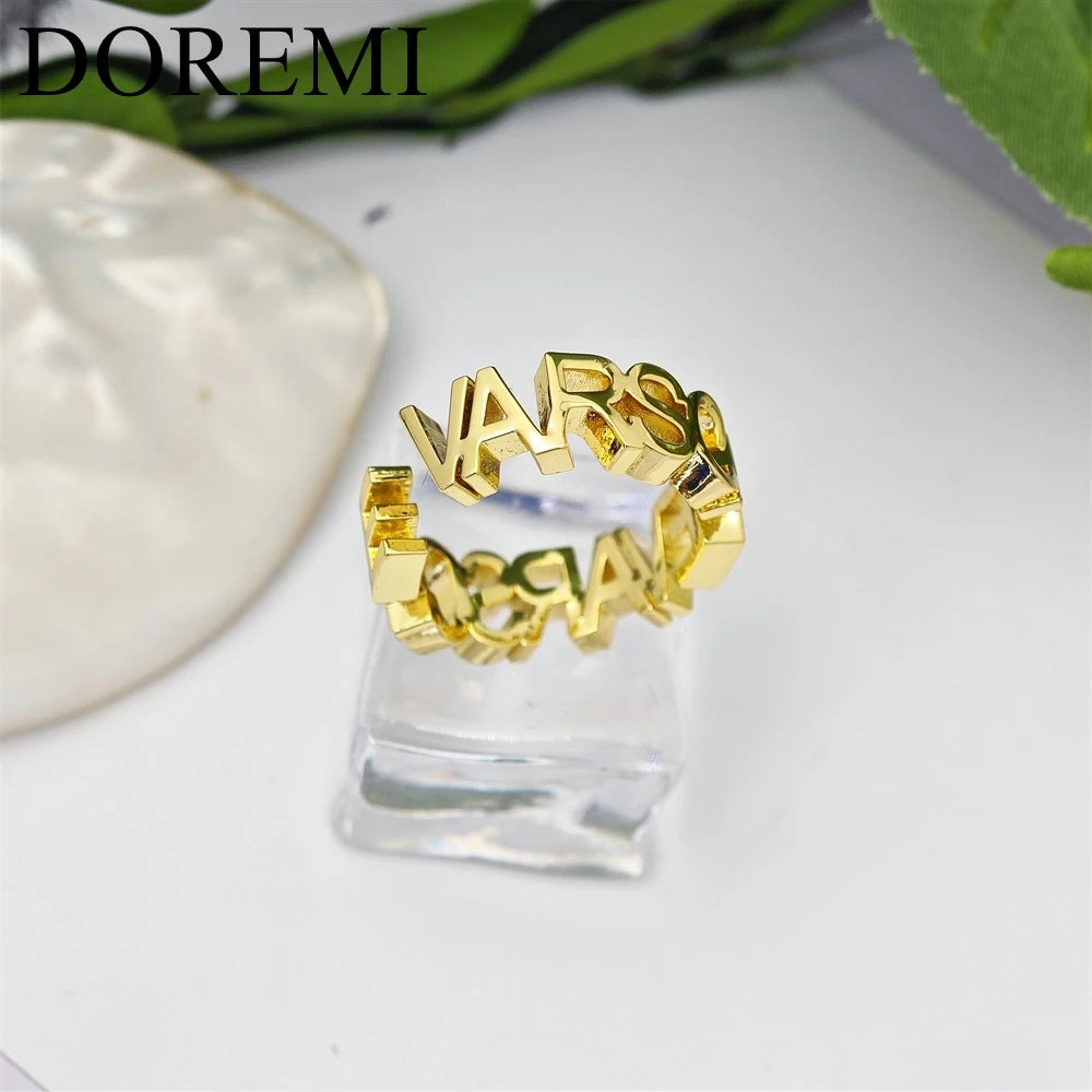 DOREMI 3mm Thick Letters Designer Jewelry Ring Girls Finger Ring Custom Name Initial Letter Ring Women Open Ring Jewelry