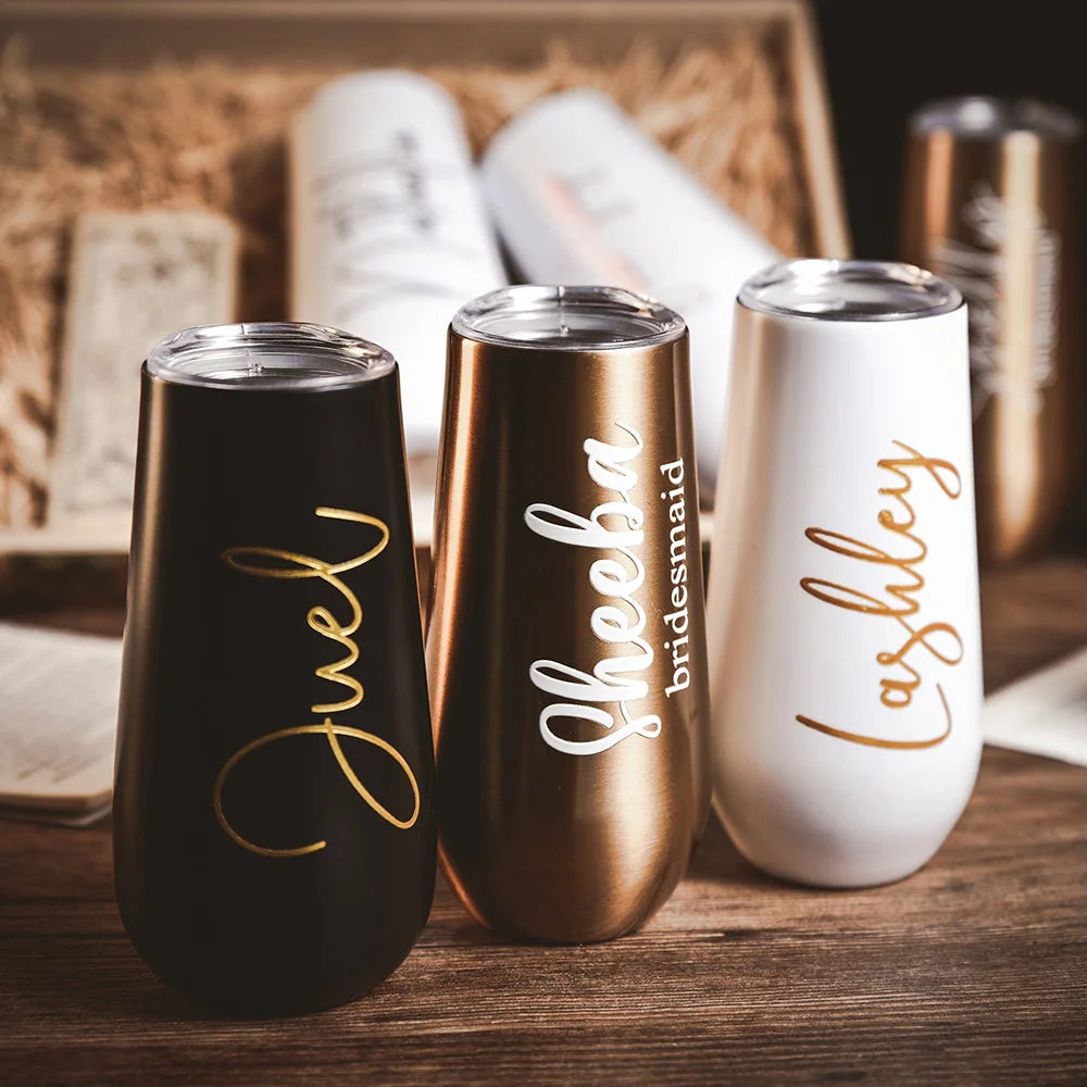 6oz Personalized Flute Tumblers Stainless Cup Custom Groomsmen Gifts Ideas Bottles for Wedding Party Decorations Vinyl Names