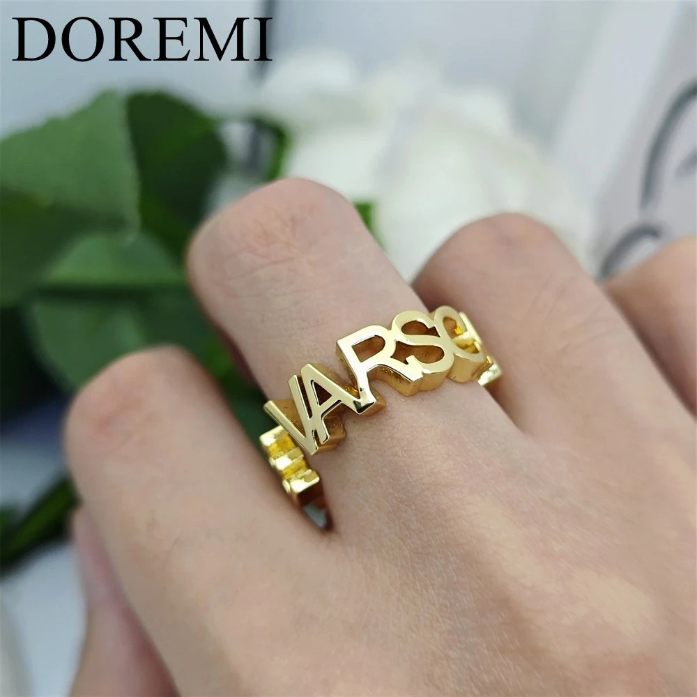 DOREMI 3mm Thick Letters Designer Jewelry Ring Girls Finger Ring Custom Name Initial Letter Ring Women Open Ring Jewelry