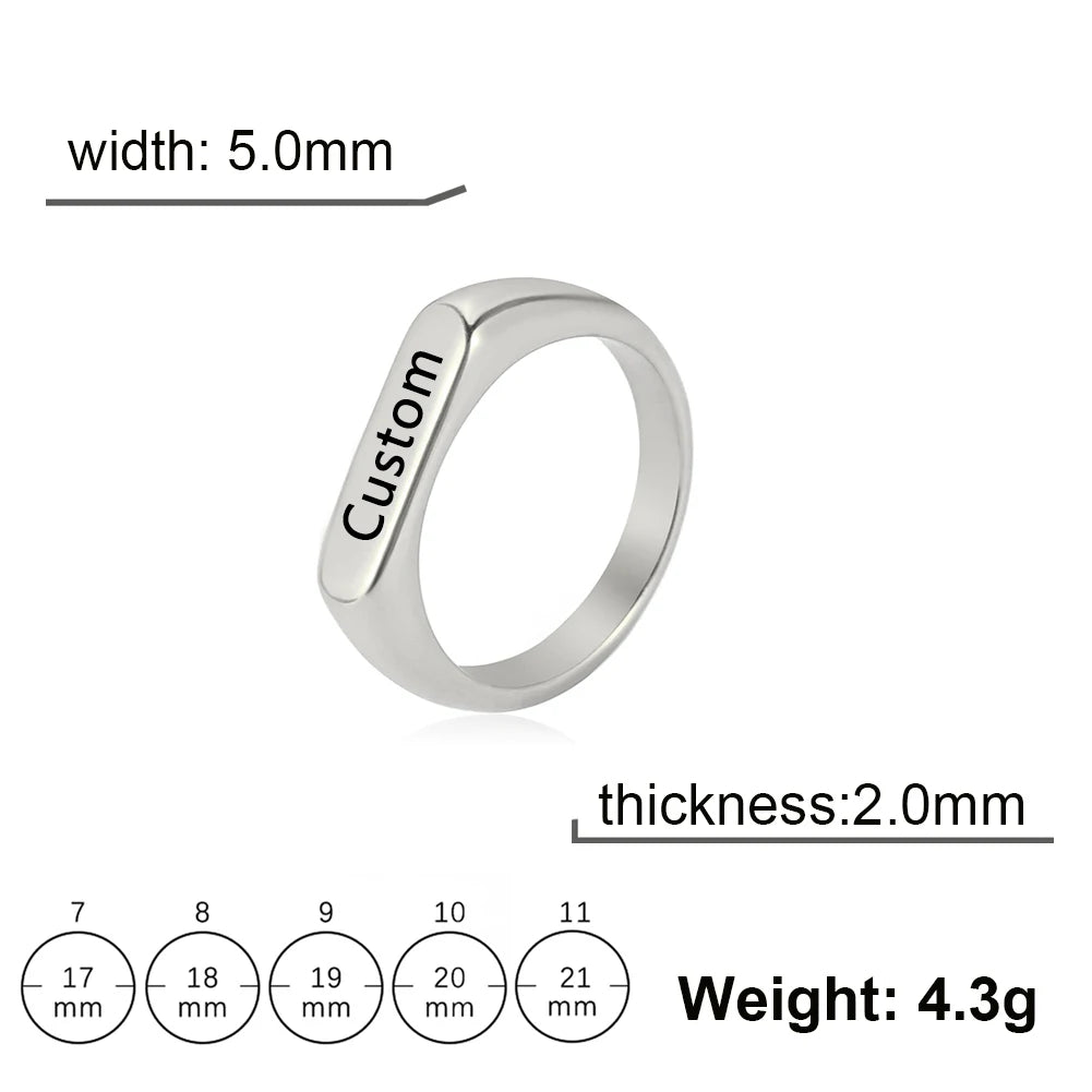 Engrave Name Finger Rings Personalized Custom Ring Gift For Woman Men Wedding Marry Silver Color Stainless Steel Jewelry